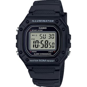 Black Casio Digital 50m Water Resistance W218H-1AV Men's Casio | CFUBDO-108