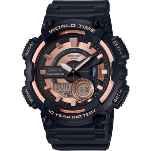 Black Rose Gold Casio Analog-Digital AEQ110W-1A3V Men's Casio | ZSPLHW-217