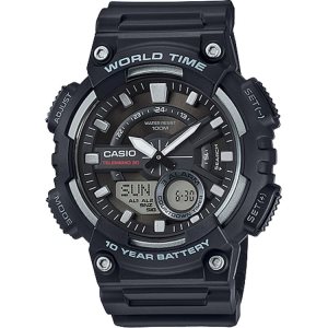 Black Silver Casio Analog-Digital AEQ110W-1AV Men's Casio | GEOTIZ-921