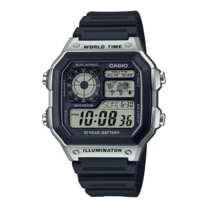 Black / Silver Casio Illuminator Black-Silver Digital AE1200WH-1CV Men's Casio | ETKINJ-264