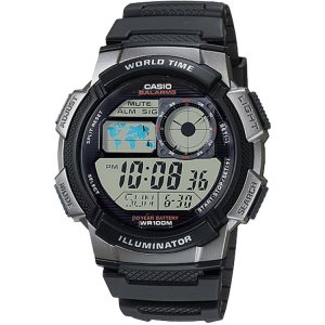 Black Silver Casio Illuminator Digital AE1000W-1BV Men's Casio | UWOBMF-803