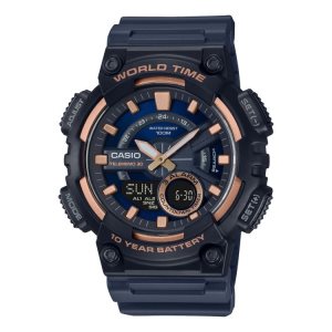 Blue Rose Gold Casio Analog-Digital AEQ110W-2A3V Men's Casio | APGHDU-438