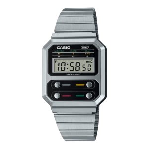 Grey Silver Casio Vintage Stainless Steel A100WE-1AVT Men's Casio | XFZVND-596