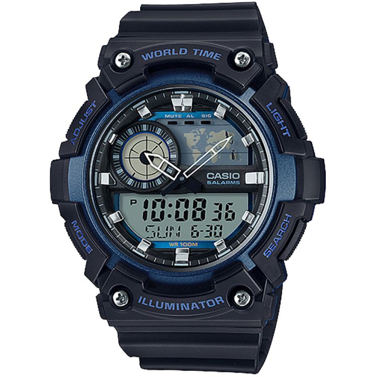 Black Blue Casio Analog-Digital AEQ200W-2AV Men\'s Casio | KBSWZA-537