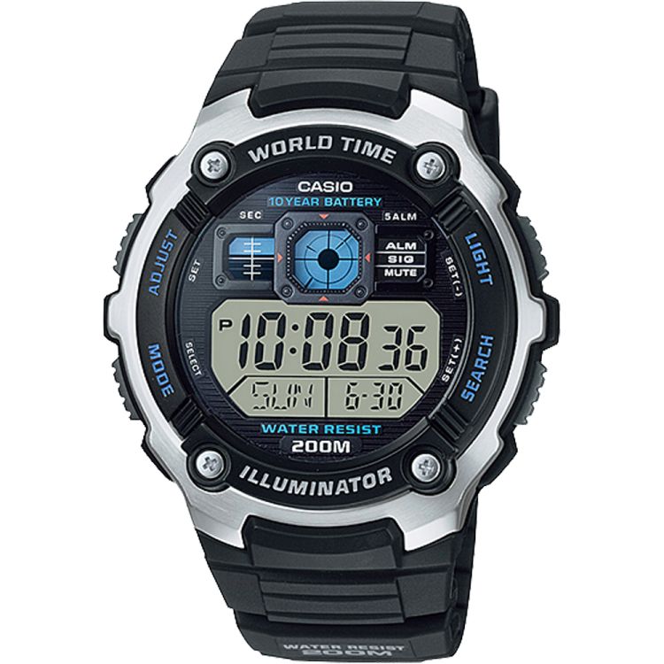 Black Blue Casio Illuminator Digital AE2000W-1AV Men\'s Casio | HZCVIB-176