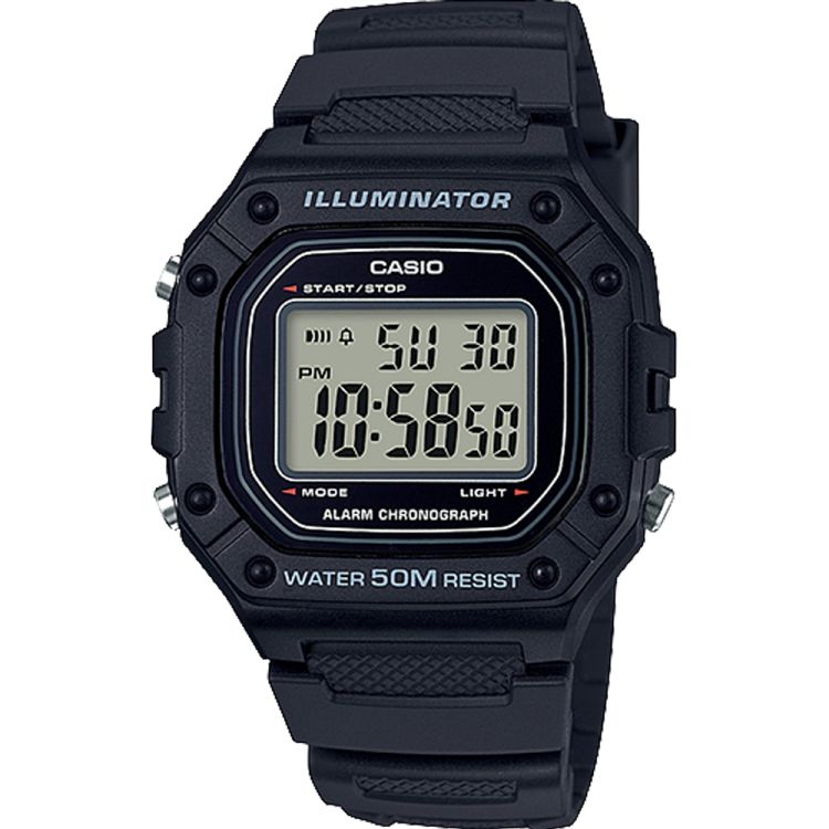 Black Casio Digital 50m Water Resistance W218H-1AV Men\'s Casio | CFUBDO-108