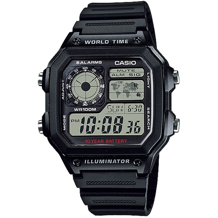 Black Casio Illuminator Digital AE1200WH-1A Men\'s Casio | FYGAWL-528