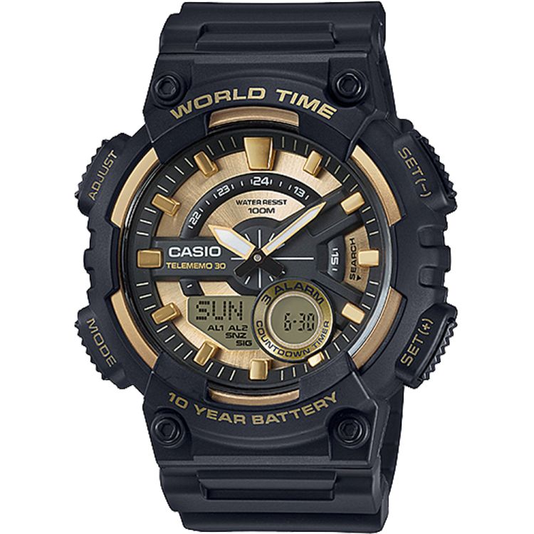 Black Gold Casio Analog-Digital AEQ110BW-9AV Men\'s Casio | DAHLVY-450