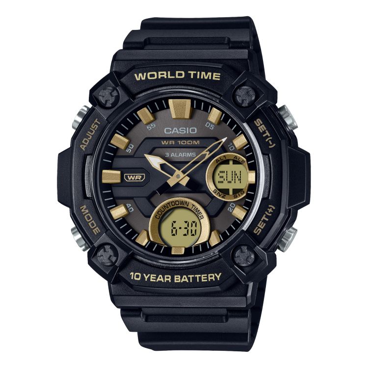 Black Gold Casio Analog-Digital AEQ120W-9AV Men\'s Casio | RGHKDS-876