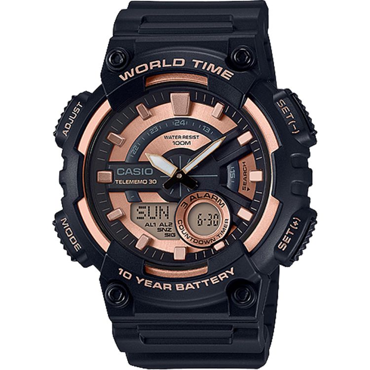 Black Rose Gold Casio Analog-Digital AEQ110W-1A3V Men\'s Casio | ZSPLHW-217