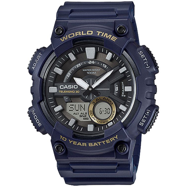 Navy Blue Casio Analog-Digital AEQ110W-2AV Men\'s Casio | POBTZX-703