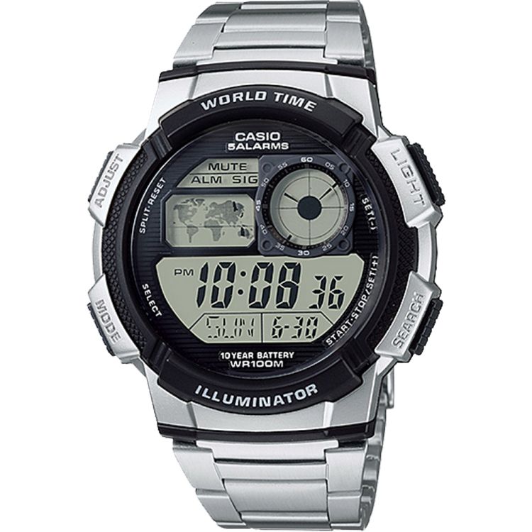 Silver / Black Casio Illuminator Silver-Black Digital AE1000WD-1AV Men\'s Casio | ENGIBP-692